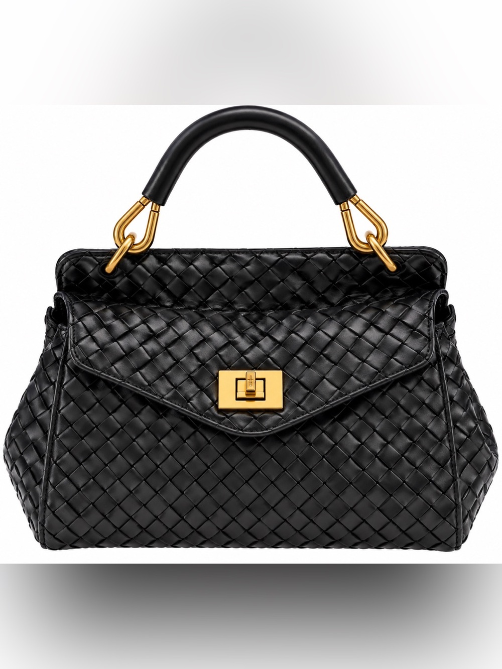 JW PEI Black Woven Mini Top-Handle Bag with Gold Hardware